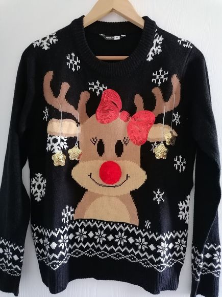Sweaters - pep and co Womens Christmas Jumper M 12 To 14 Black 38 Inch Bust Reindeer Design